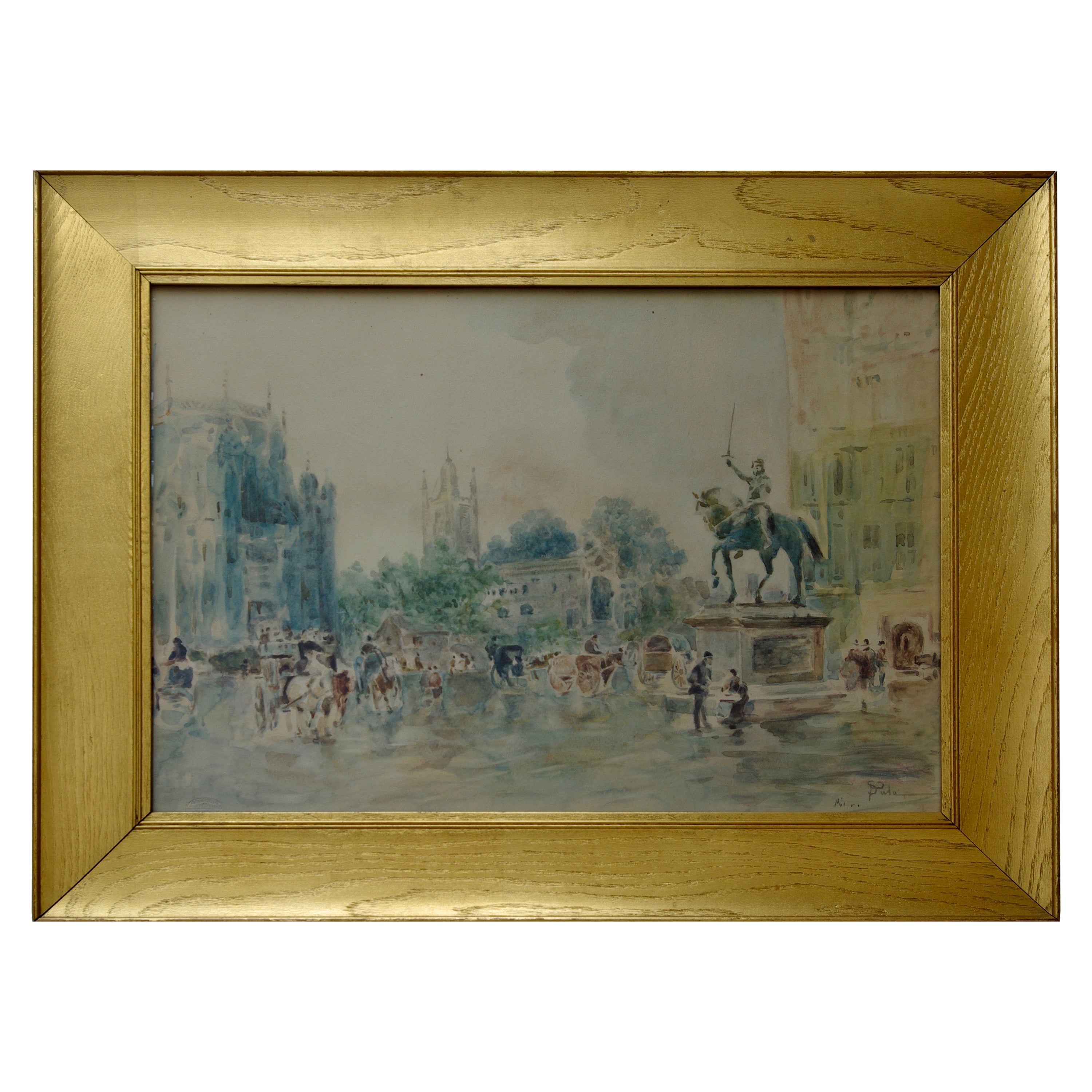 Paolo Sala, Parliament Square in London, Signed Watercolor on Paper For Sale