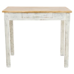 Antique Belgian Rustic White Side Table