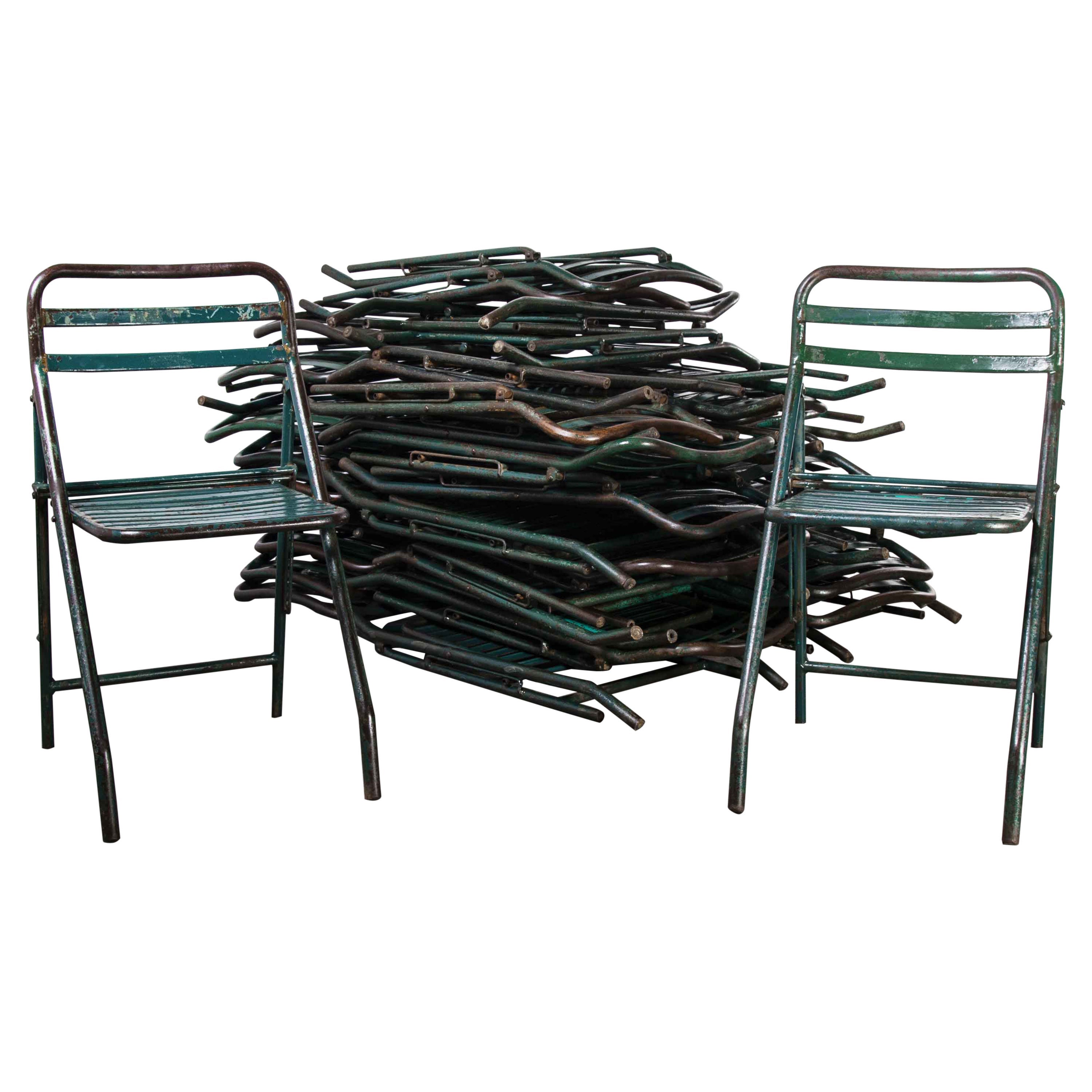 1960's, French Army Green Metal Folding Chairs, Various Quantities Available