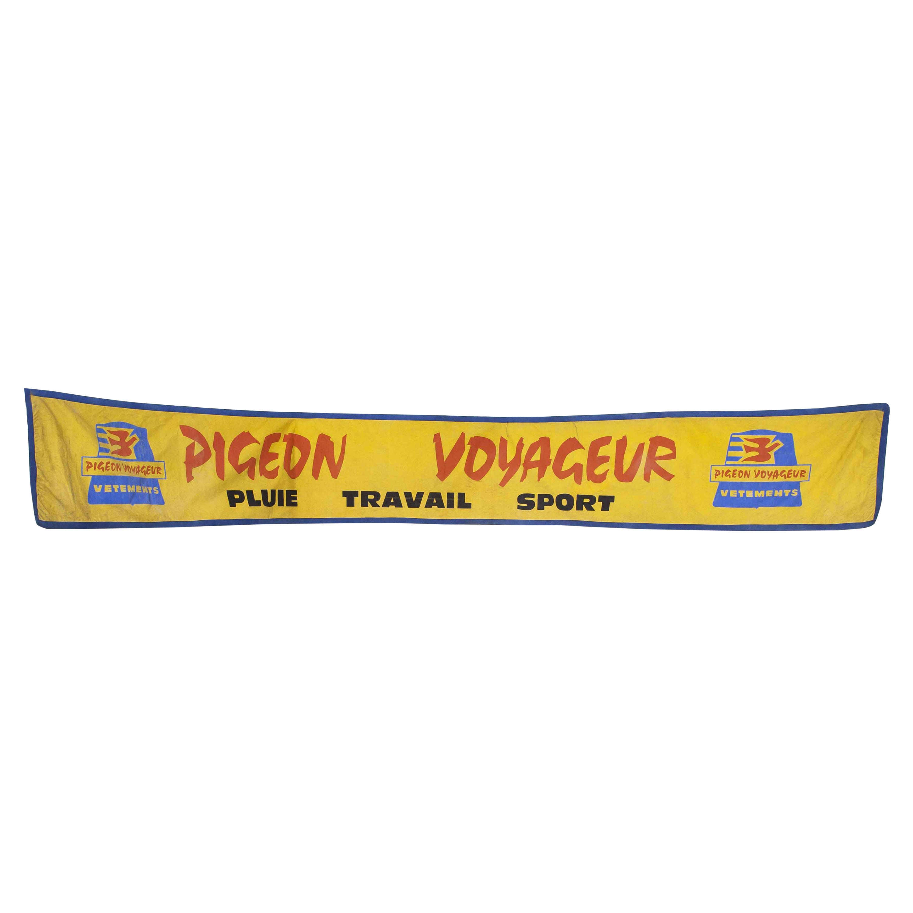 1950's Yellow Canvas Advertising Banner, Pigeon Voyageur For Sale at 1stDibs
