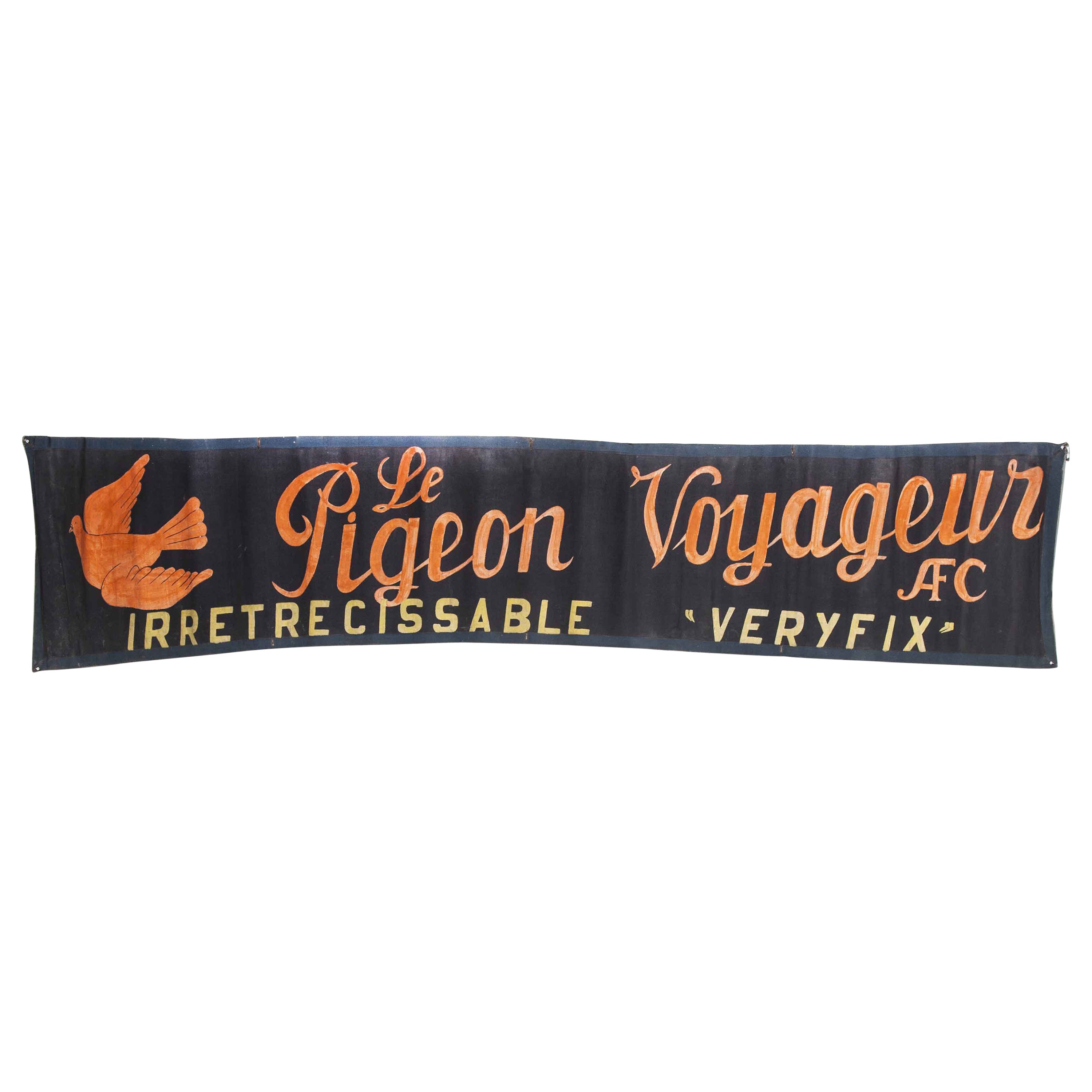 1950's Black & Red Canvas Advertising Banner, Pigeon Voyageur For Sale