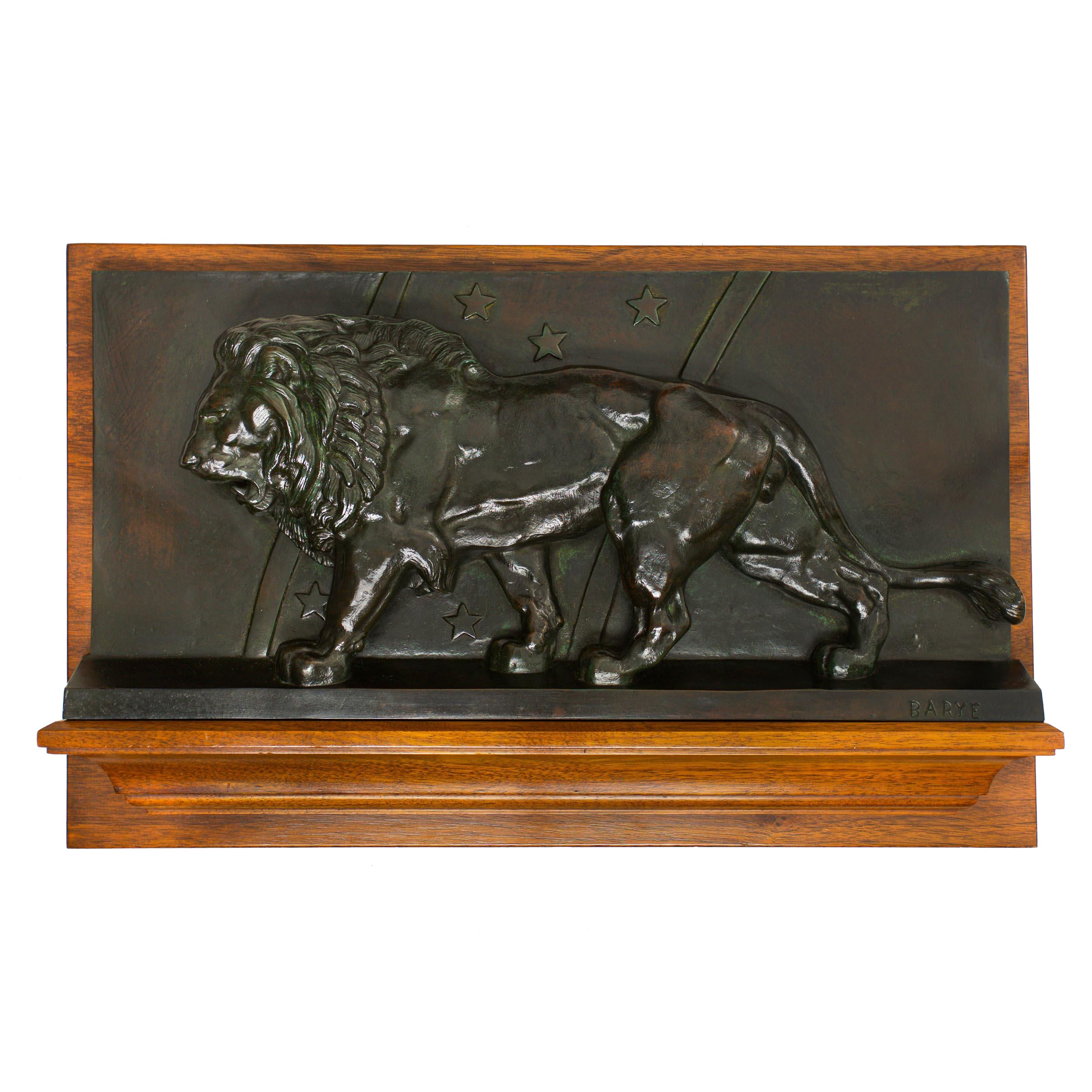 French Antique Bronze Sculpture Bas-Relief "Lion of the Zodiac" by Antoine-Louis For Sale