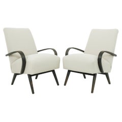 1950s Czechoslovakian Upholstered Wooden Armchairs by J. Halabala, a Pair