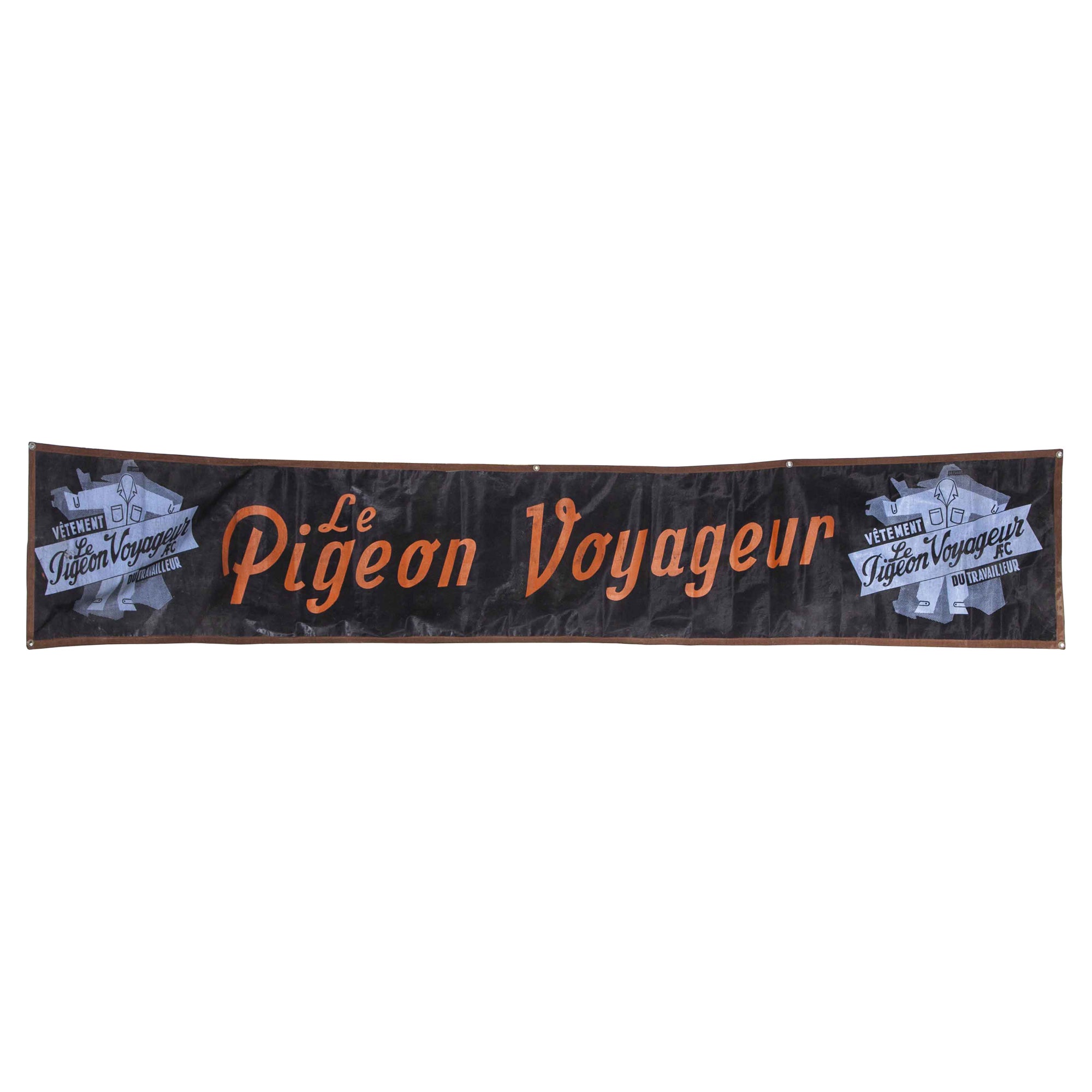 1950's Black & Blue Canvas Advertising Banner, Pigeon Voyageur For Sale