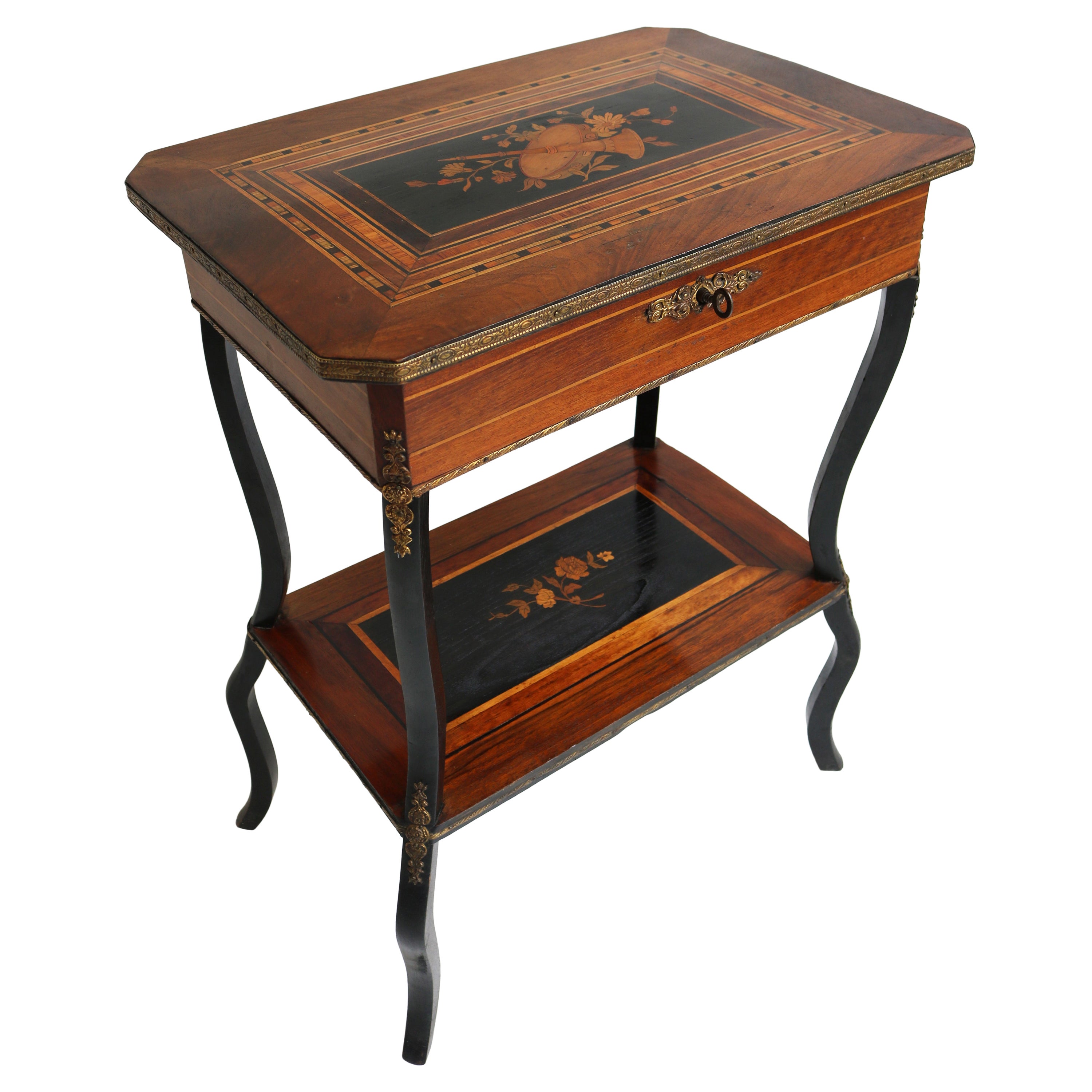 Antique French Inlaid Napoleon III Side Table / Vanity 19th Century Marquetry