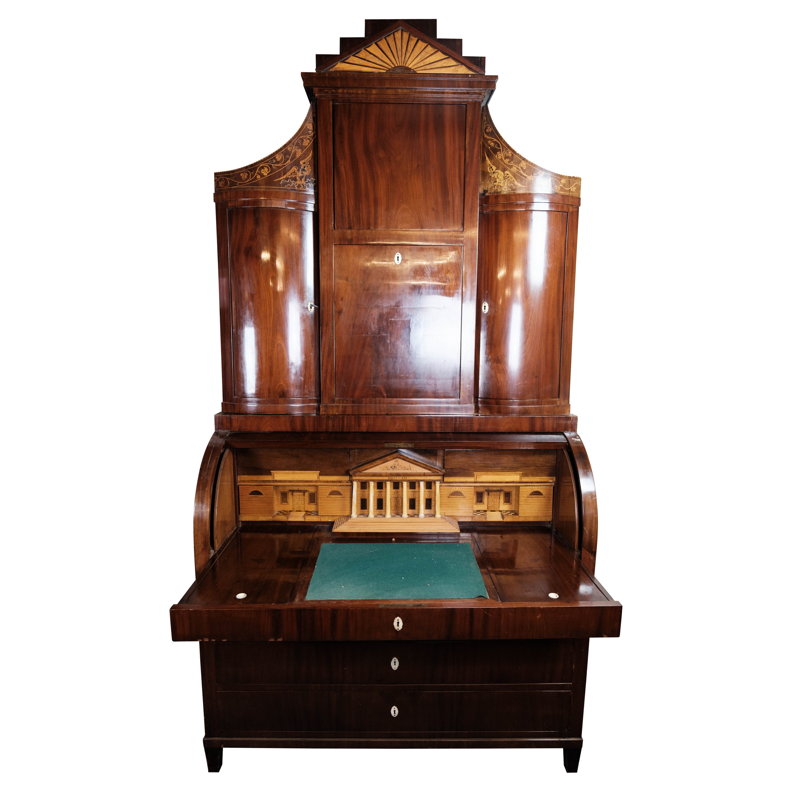 Large Empire Bureau Of Hand Polished Mahogany With Inlaid Wood from 1820s For Sale