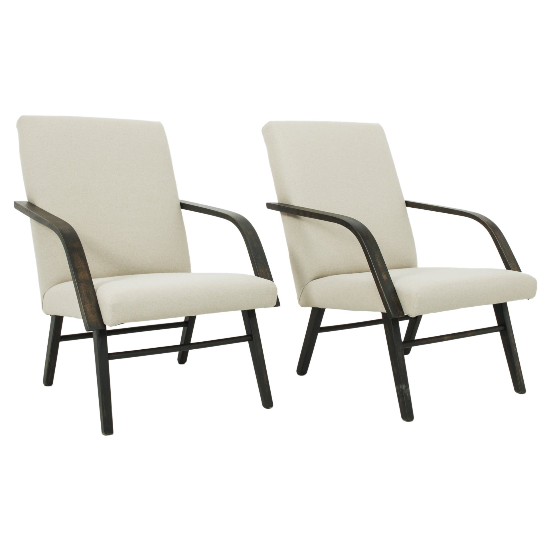 1960s Czechoslovakian Angular Upholstered Lounge Chairs, a Pair For Sale