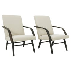 1960s Czechoslovakian Angular Upholstered Lounge Chairs, a Pair