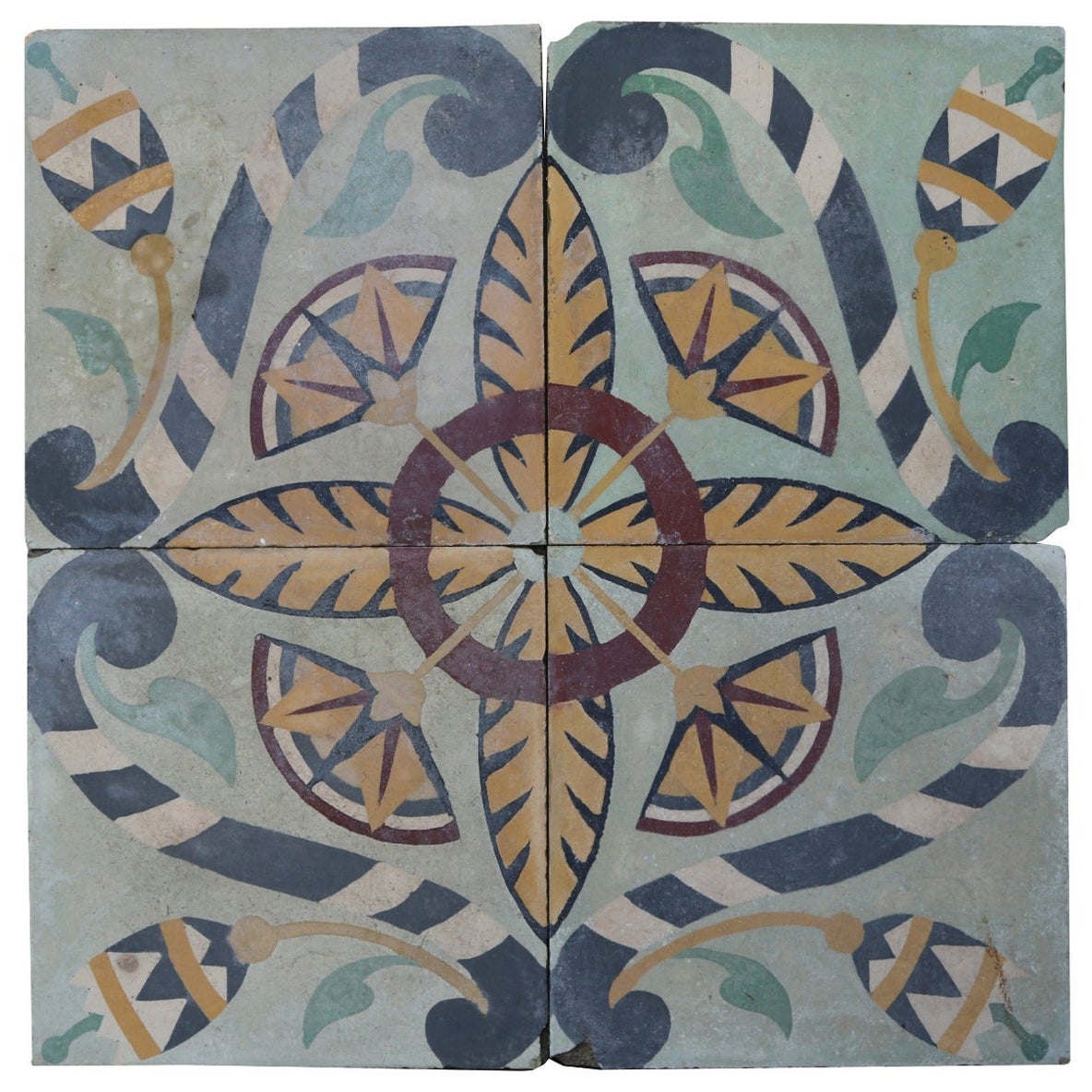 Set of Four Reclaimed Patterned Tiles For Sale