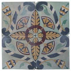 Antique Set of Four Reclaimed Patterned Tiles