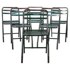 1960's French Army Green Metal Folding Chairs, Set of Six