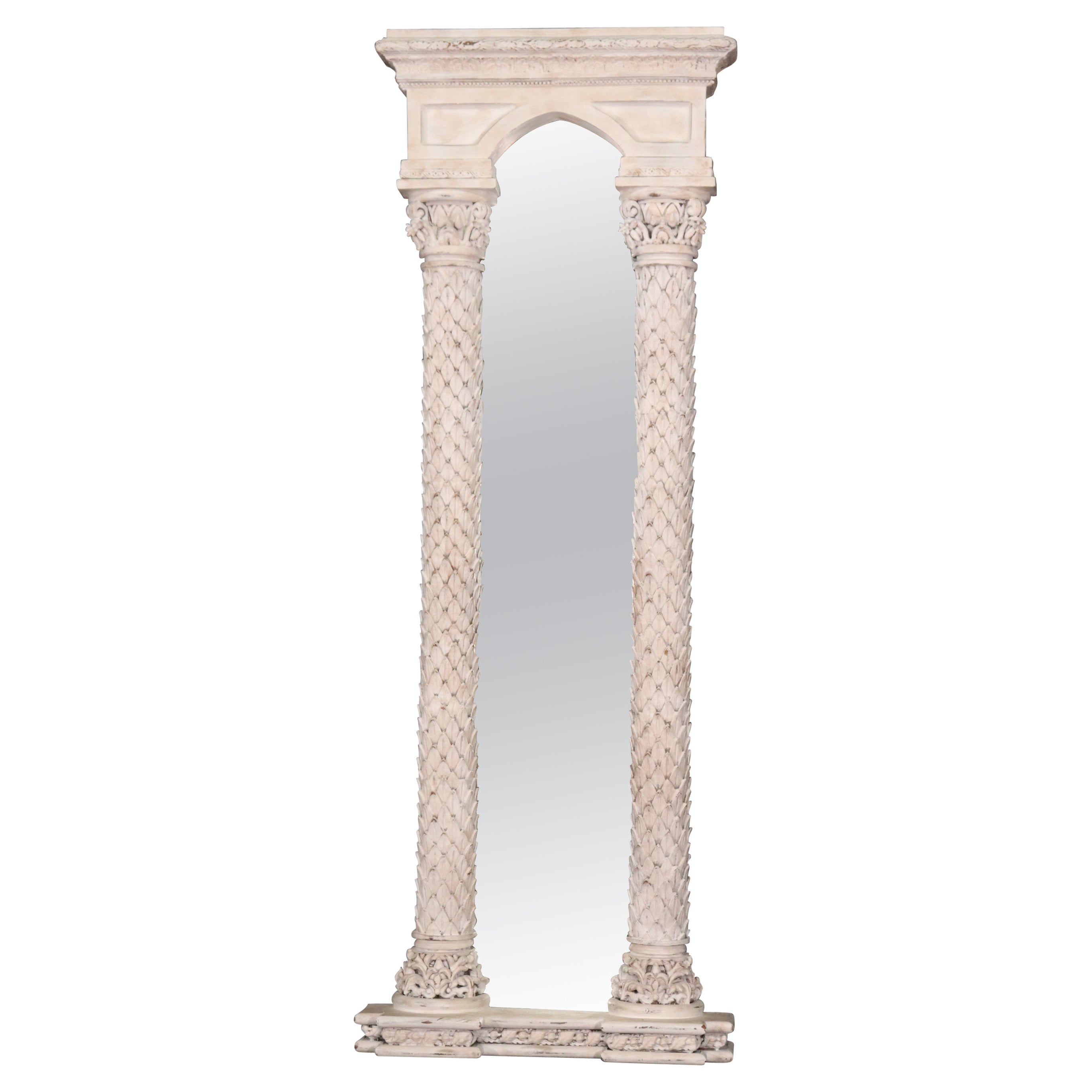 White Painted Tall and Narrow Italian Neoclassical Carved Wood Mirror