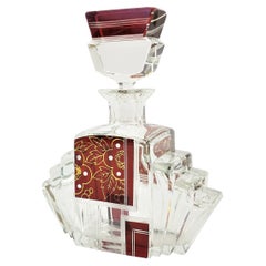Art Deco Karl Palda Styled Stepped Perfume Bottle with Ruby Red & Gold Panels