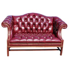 Retro Leather Hancock & Moore Burgundy Chesterfield Style Camel Back Settee Sofa