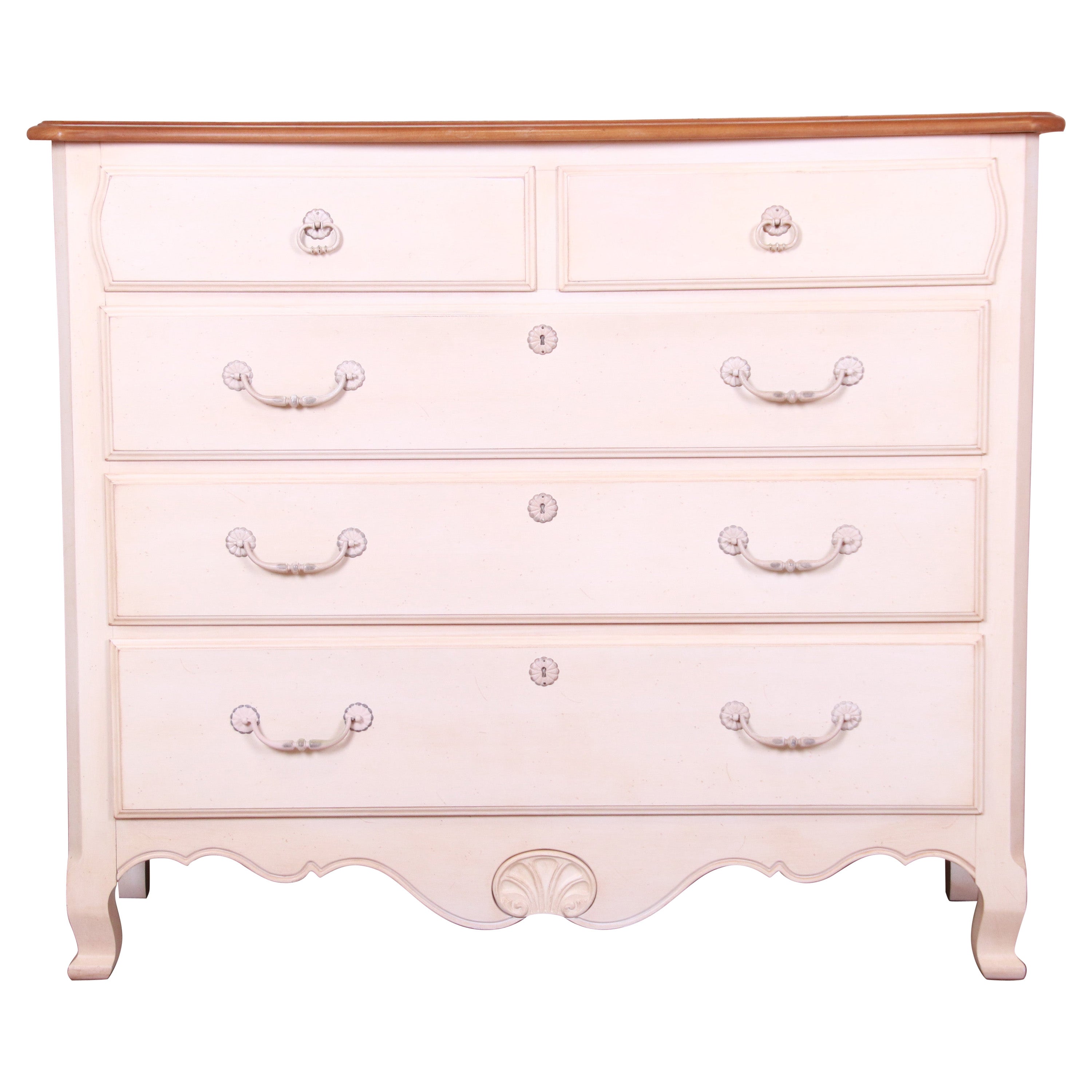 Ethan Allen French Provincial Louis XV White Lacquered Maple Chest of Drawers