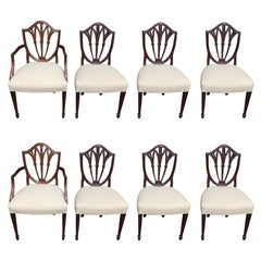 Antique Set of Eight English Hepplewhite Mahogany Shield Back Dining Room Chairs C. 1840