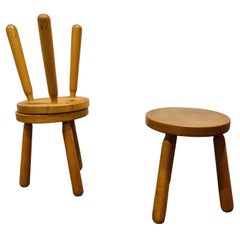 Vintage Wooden Tripod Stools, 1960s