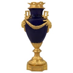 French 19th Century Louis XVI Style Cobalt Blue Porcelain and Ormolu Vase