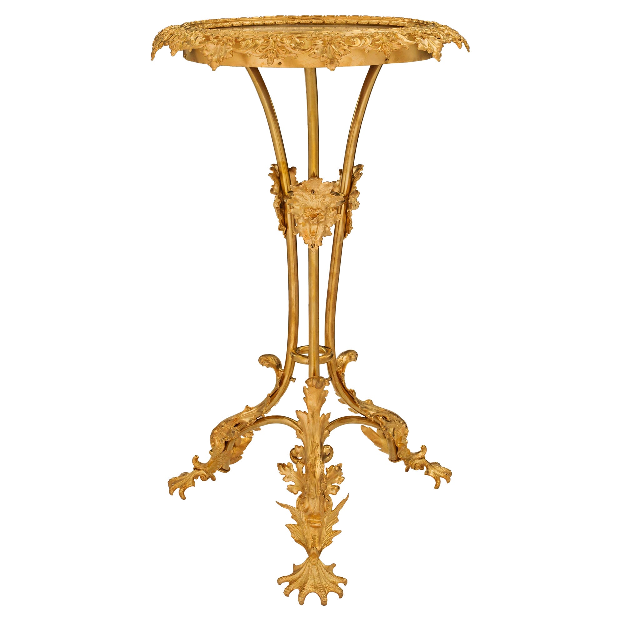 Table d'appoint italienne d'époque Napoléon III du 19ème siècle en bronze doré et onyx