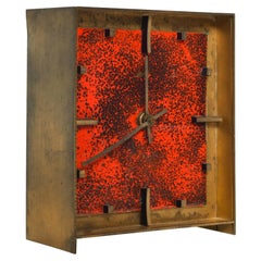 Splatter Red Kienzle Bronze Enamel Table Clock W Germany Atlanta Exclusiv, 1960s