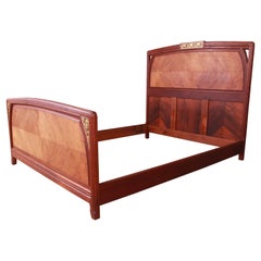 Antique French Art Nouveau Rosewood and Mounted Bronze Queen Size Bed, Circa 1900