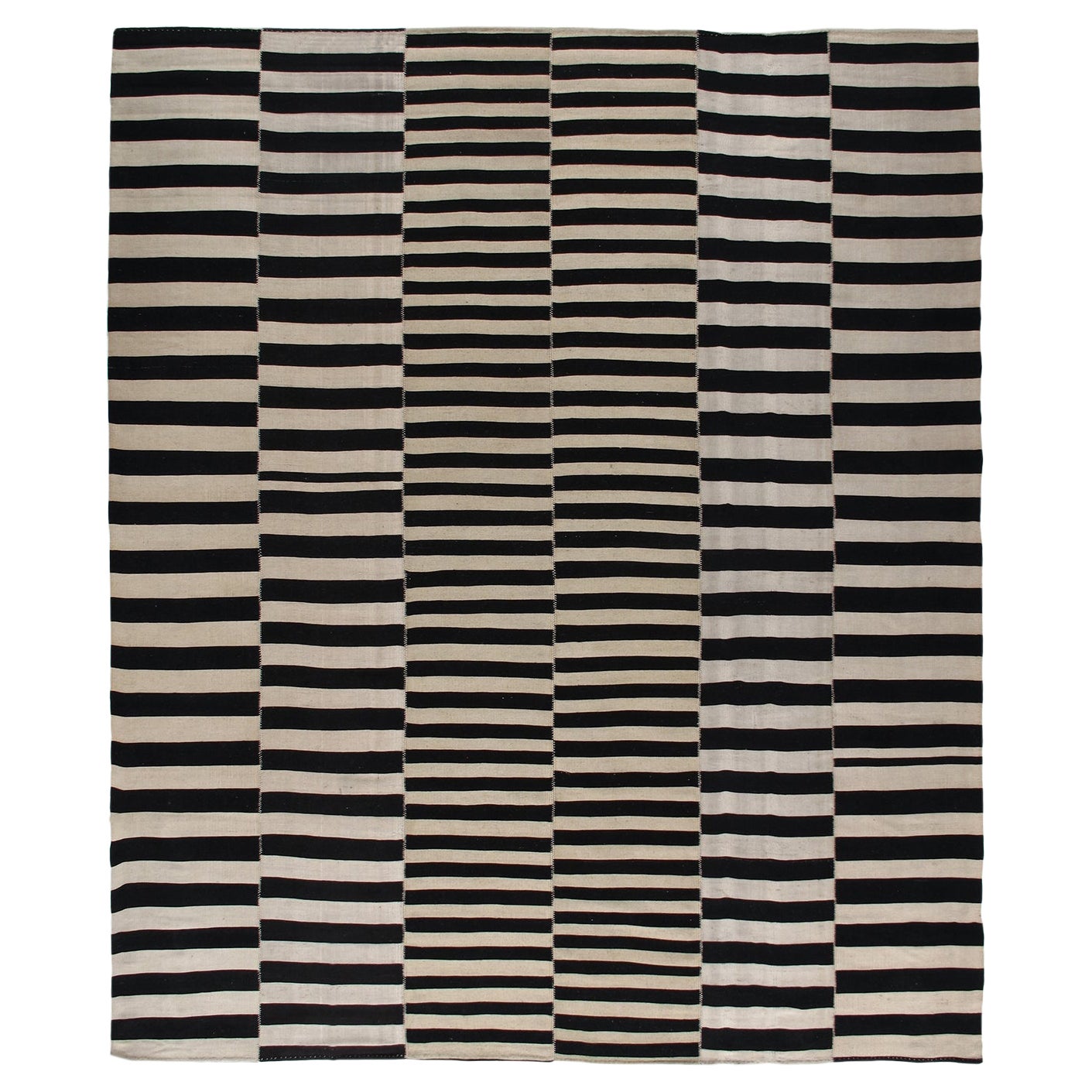 Mid-Century Modern Style Minimalist Stripe Mazandaran Tribal Flatweave Rug For Sale