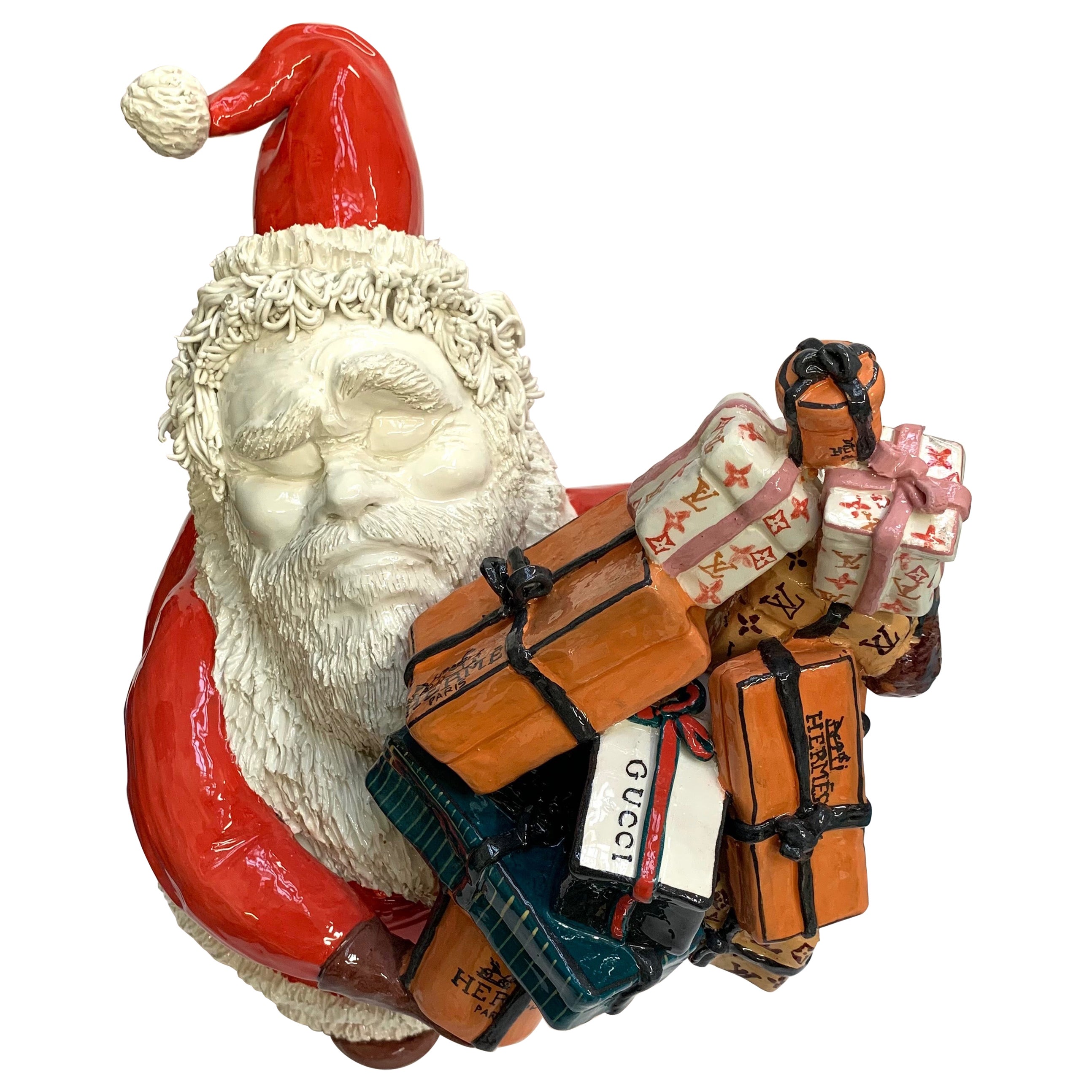 Gift Santa Decorative Ceramic Piece, Handmade Italy, 2021, Hand-Crafted Design