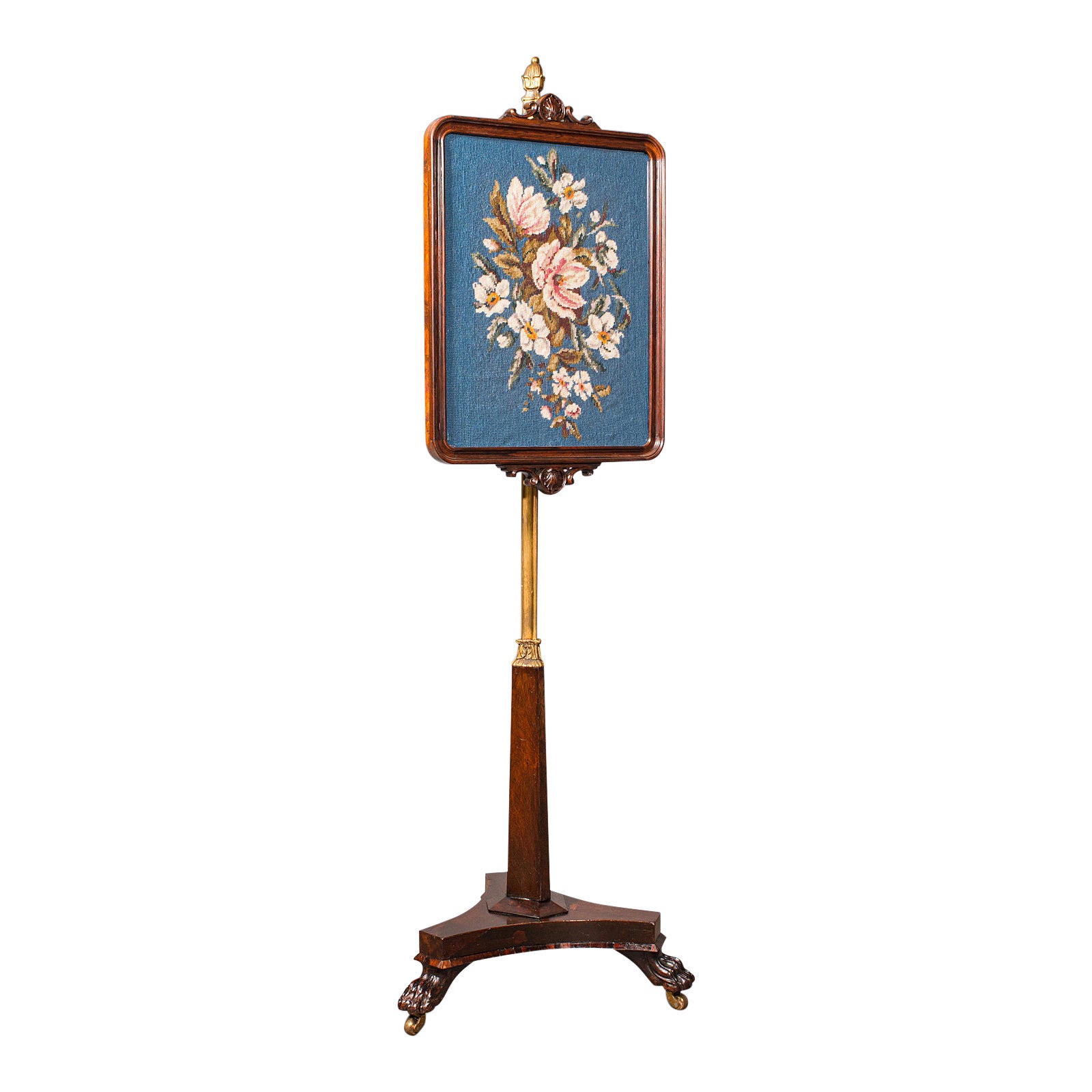 Antique Fireside Pole Screen, English, Rosewood, Needlepoint, William IV, C.1830 For Sale