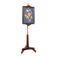 Antique Fireside Pole Screen, English, Rosewood, Needlepoint, William IV, C.1830