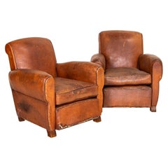 Pair, Vintage Leather Club Chairs from France