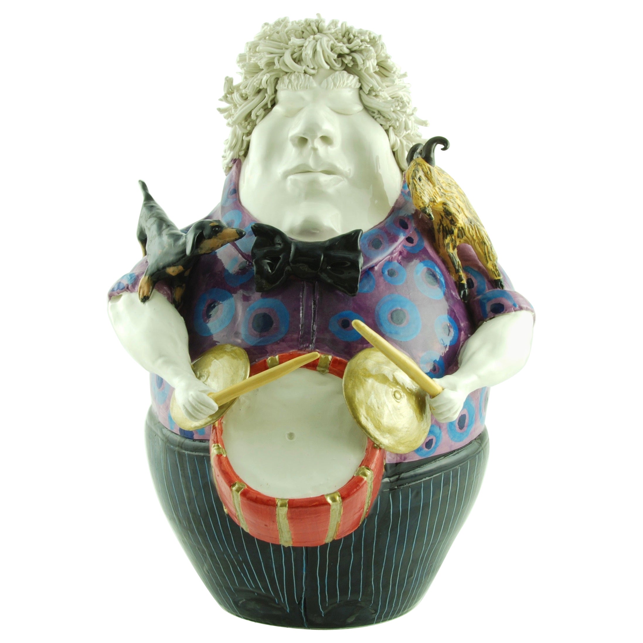 Musician Drums Decorative Ceramic Piece, Handmade Italy, 2021, Hand-Crafted