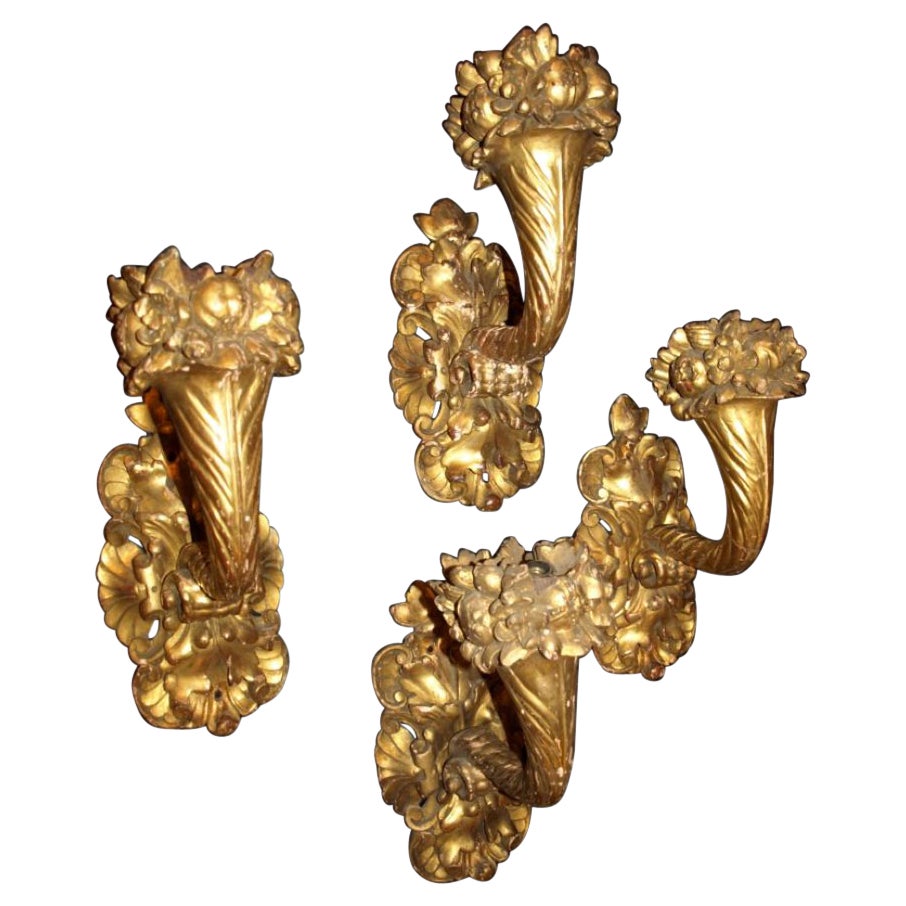 Set of Four Carved & Gilt Wood Wall Sconces