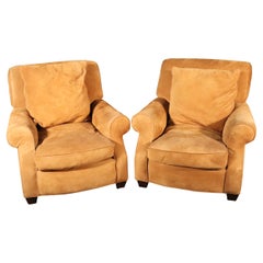 Vintage Pair of Sand Hued Genuine Suede Large Scale Williams Sonoma Club Chairs