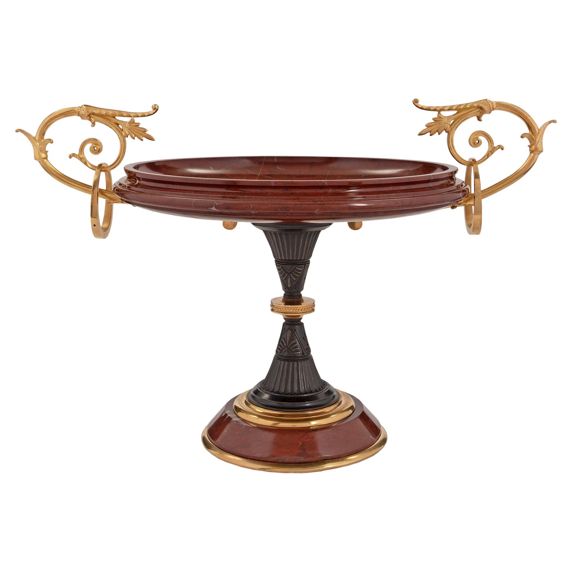 French 19th Century Renaissance Style Rouge Antique Marble Ormolu & Bronze Tazza For Sale