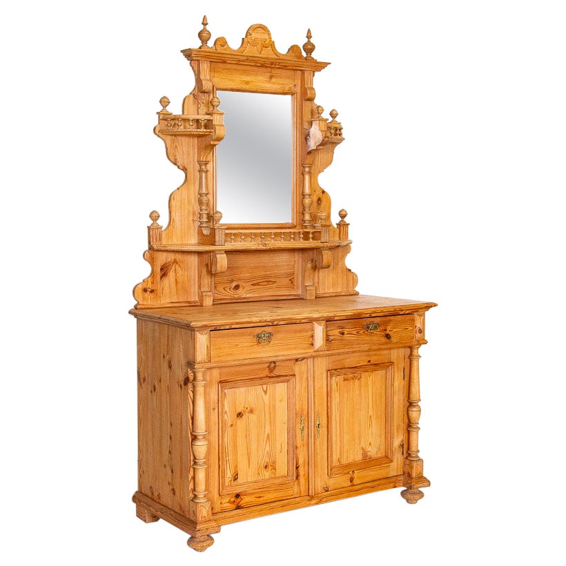 Pine Antique Sideboard Serving Buffet with Mirror For Sale