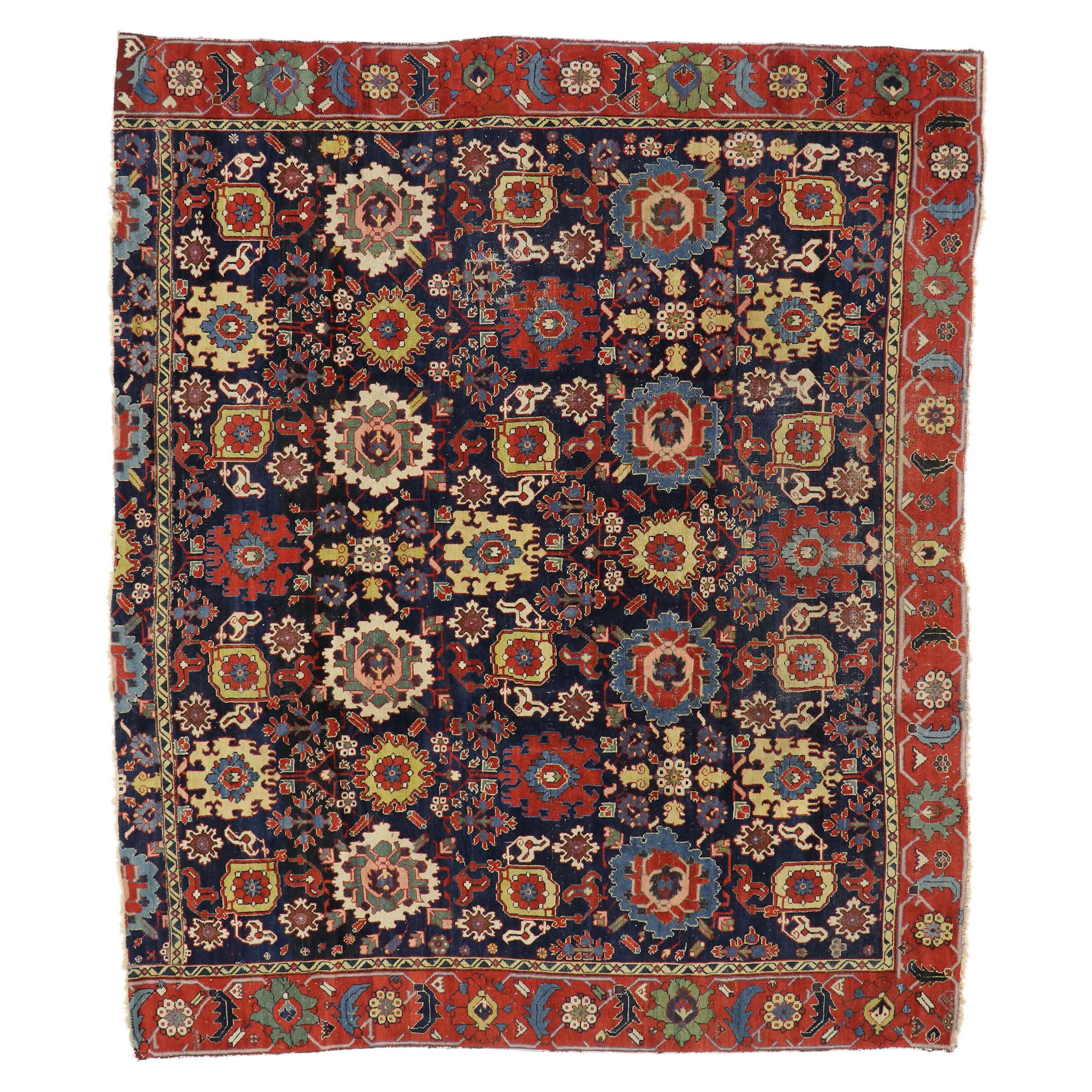 Early 19th Century Antique Caucasian Azerbaijan Rug with Harshang Design
