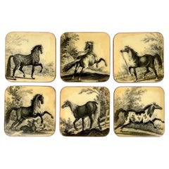 Set of Six Horse Coasters in Lacquered Wood, Italy, 1950s