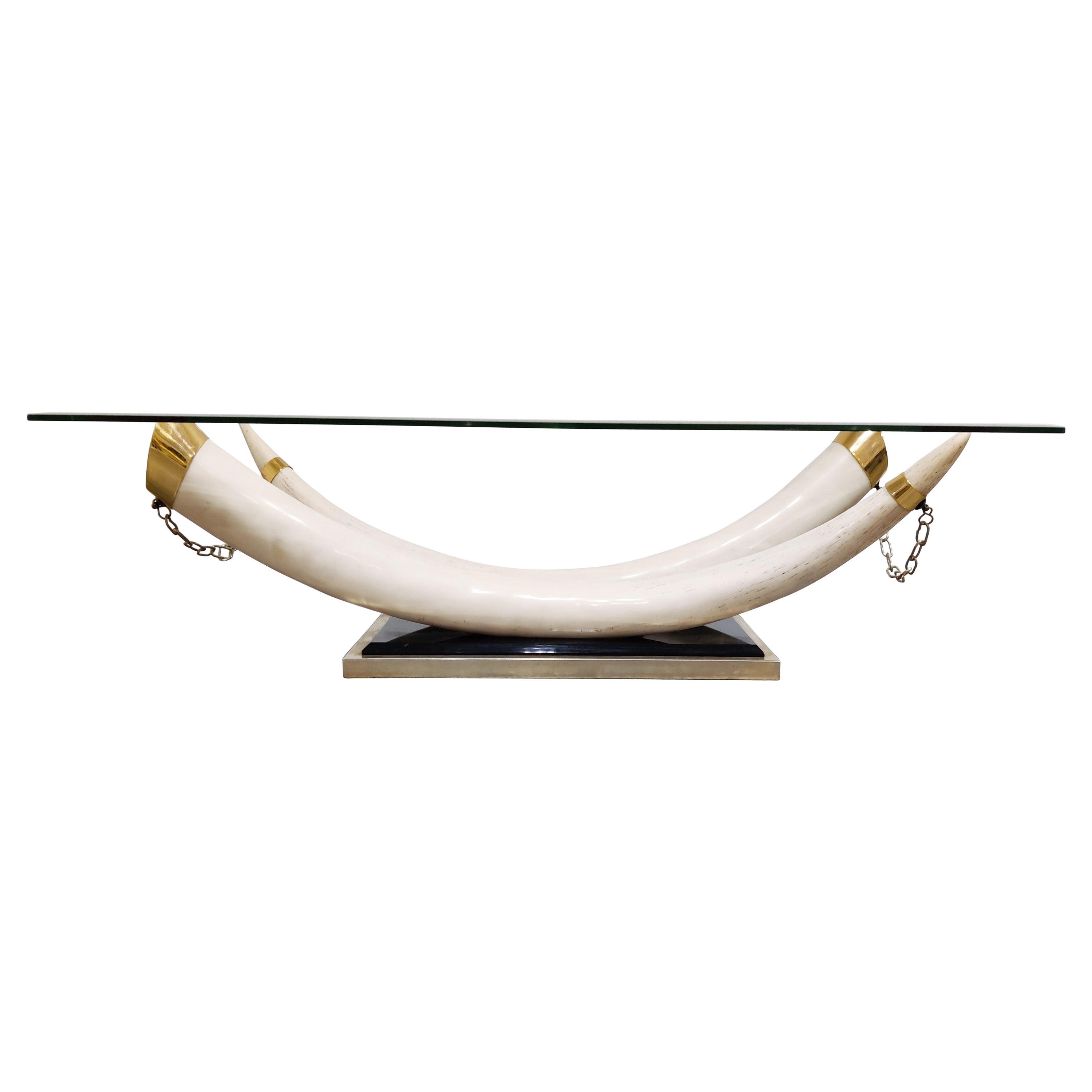 Vintage Faux Tusk Coffee Table, 1980s