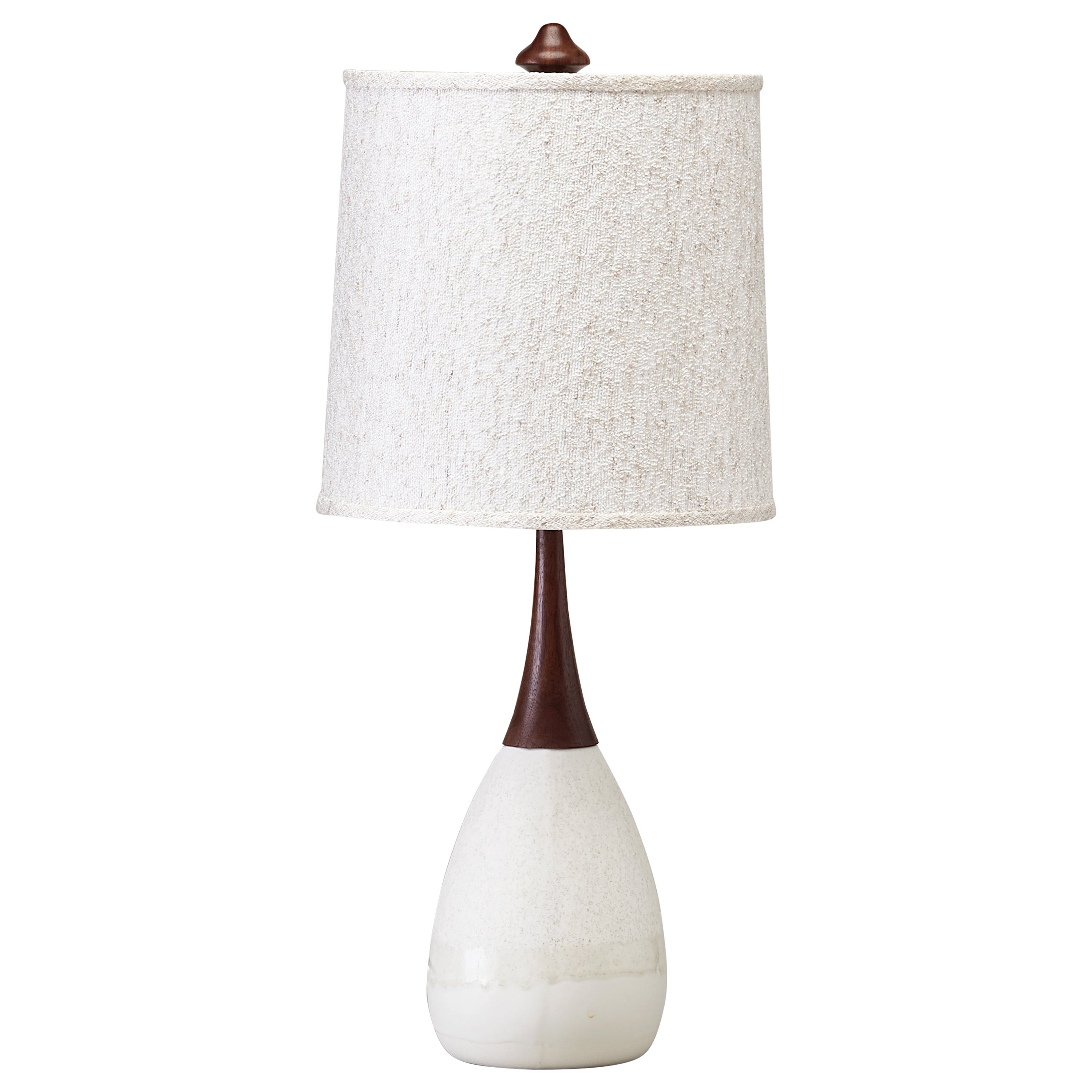 Handcrafted Mid Century Inspired Porcelain and Walnut Table Lamp