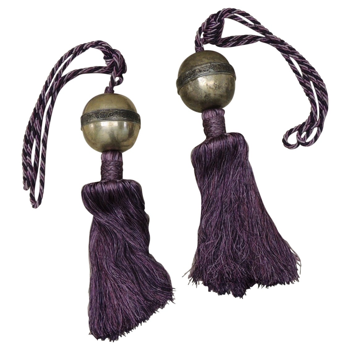 Pair of Vintage Large Scale Purple Silk Indian Tassels