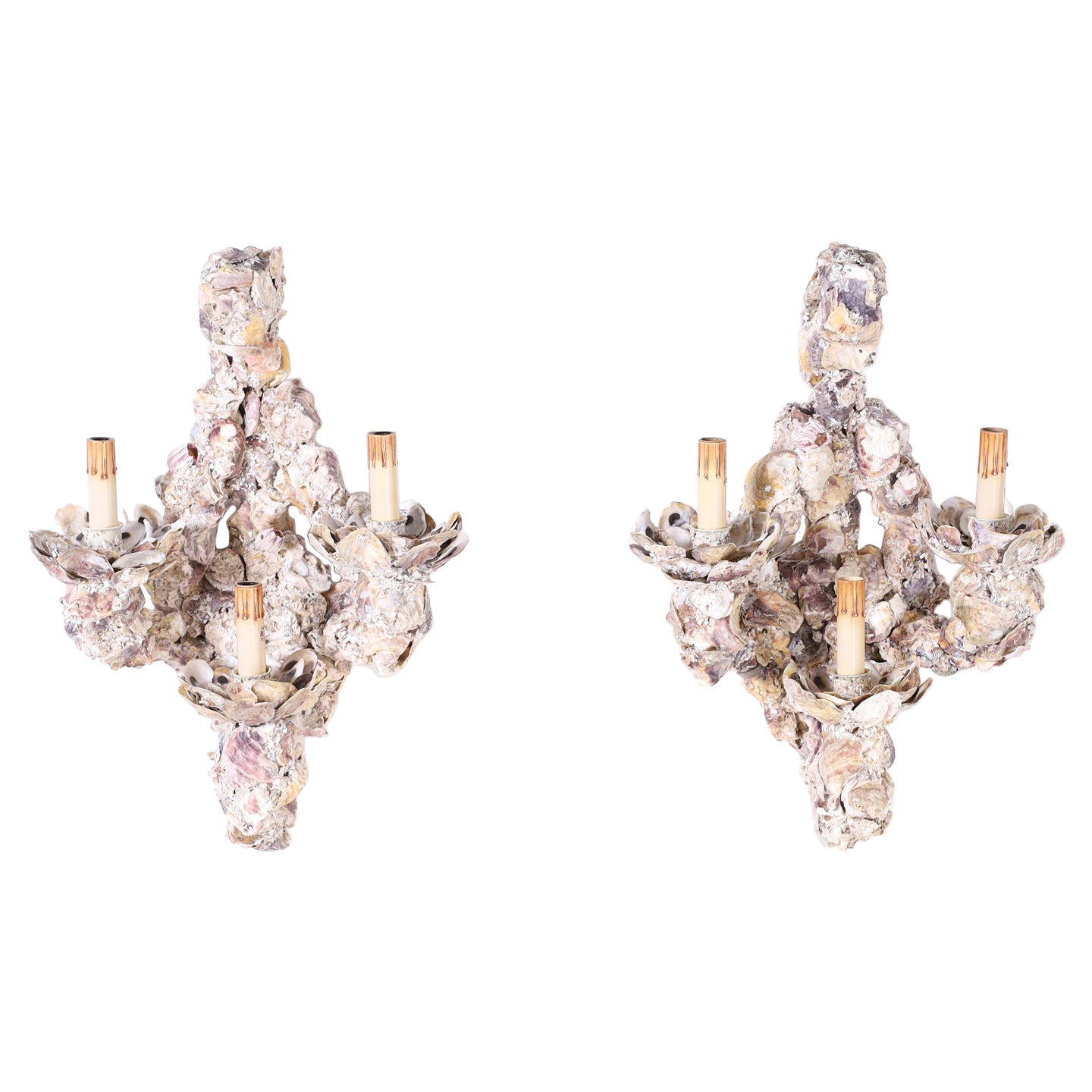 Pair of Oyster Shell Grotto Style Wall Sconces