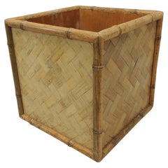 Vintage Bamboo Squared Planter or Wastebasket with Flat Trellis Design
