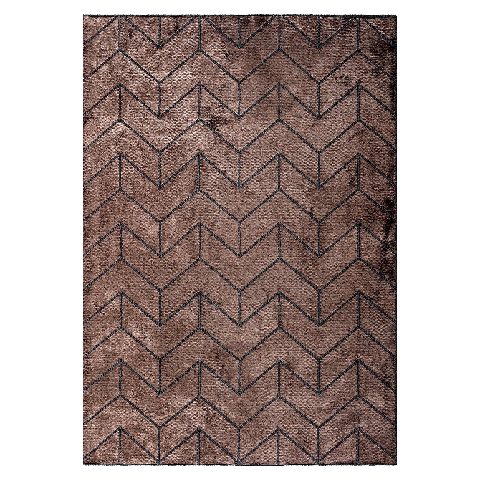 Modernist Geometric Chevron Brown and Charcoal Heavy Pliable Area Rug in Stock For Sale