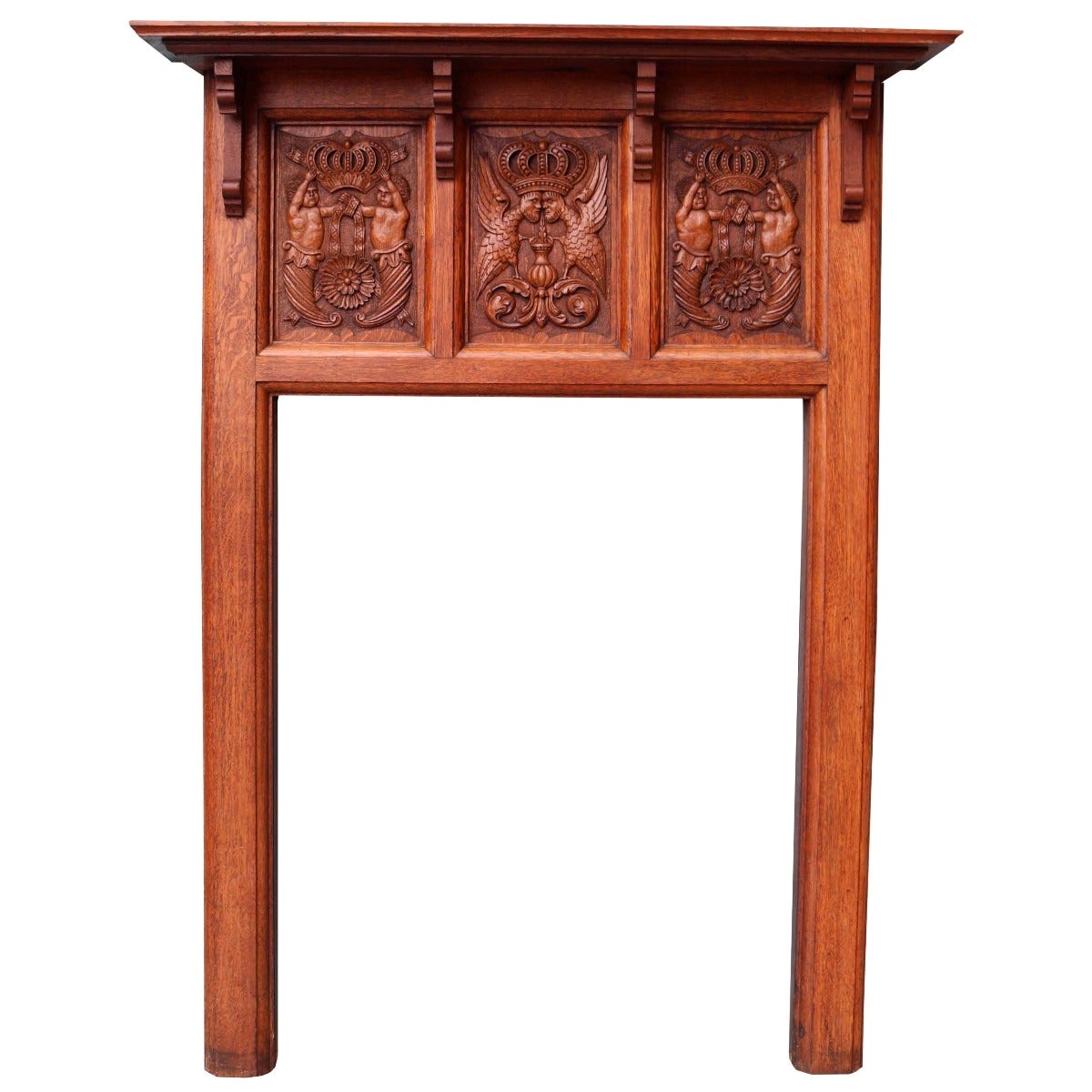 Carved Oak Antique Mantel For Sale