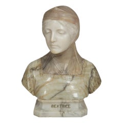 Italian Alabaster Sculpture "Bust of Beatrice" by Professor Giuseppe Bessi Ital