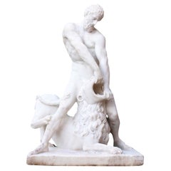 Antique Classical Marble Statue of Hercules and The Nemean Lion