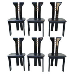 Set 6 Pierre Cardin Roche Bobois Italian Black Lacquer Dining Conference Chairs