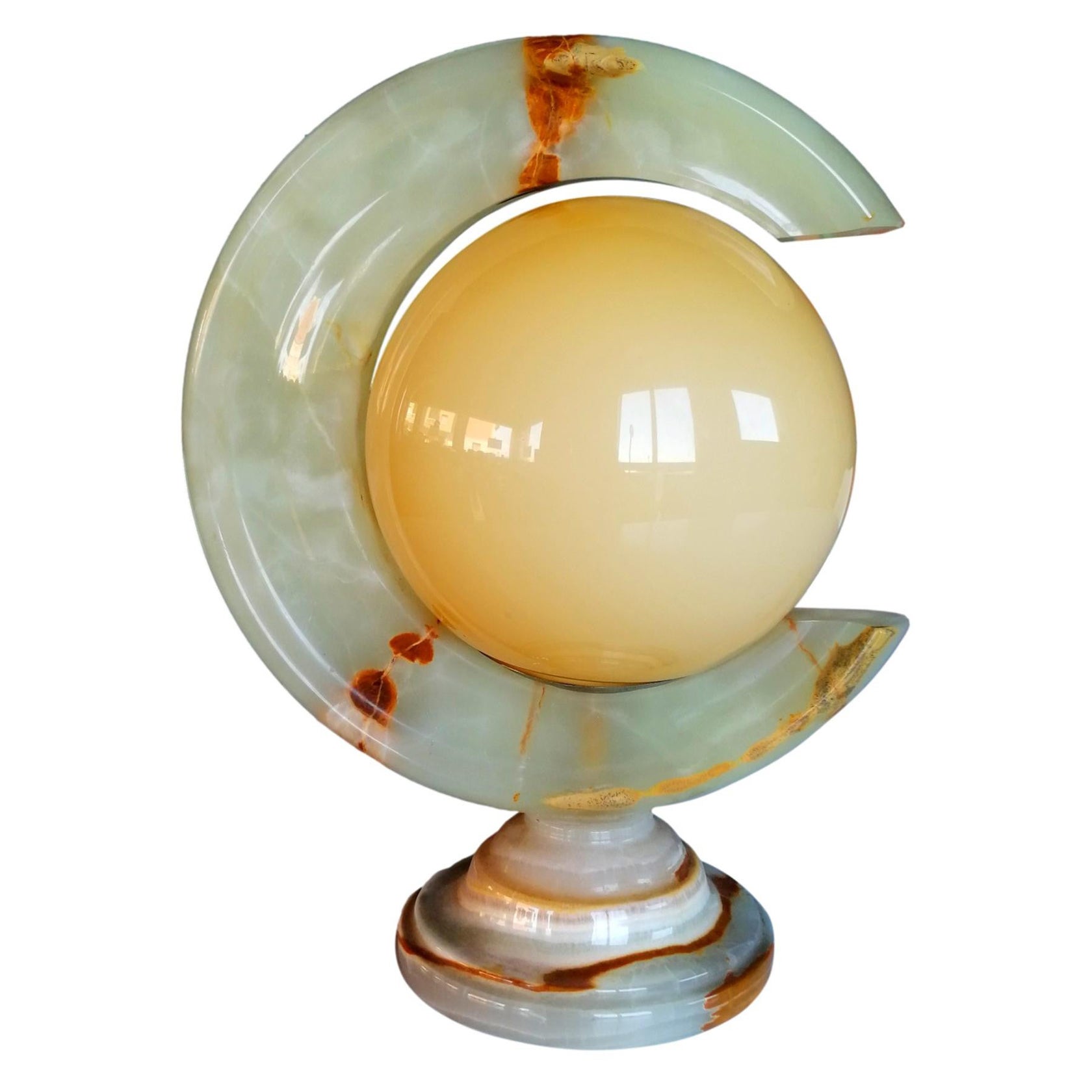 Lampe de bureau vintage « ère spatiale » en onyx et verre opalin, années 1970