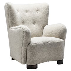 Lounge In Style Of Flemming Lassen in 100% Wool Faux Shearling