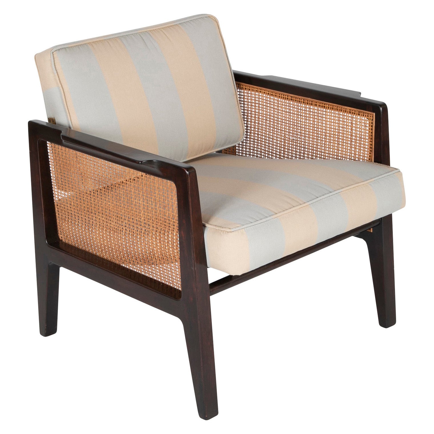 Caned and Ebonized Arm Chair Designed by Edward Wormley For Sale